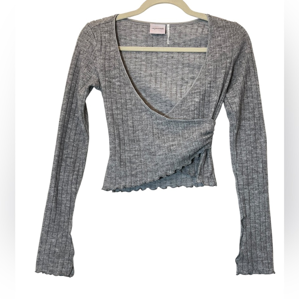 UO Out From Under Women's Lila Brushed Ribbed Wrap Gray Top Size XS Lounge